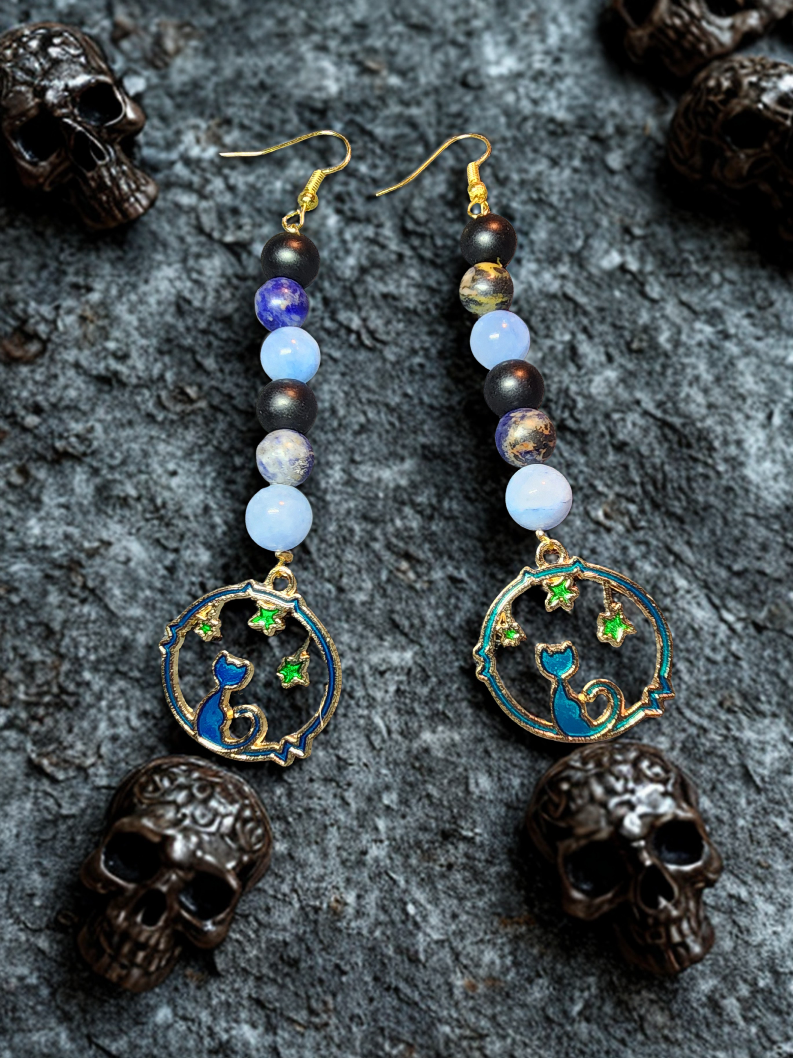 Moon and Cat Earrings